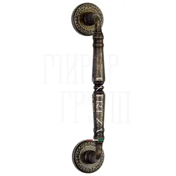 Ручка дверная скоба Extreza 'Petra' (Петра) 250 мм (205 мм) на круглых розетках R06 античная бронза