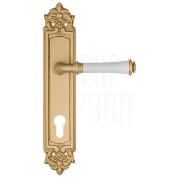 Дверная ручка Fratelli Cattini 'GRACIA CERAMICA BIANCO' на планке PL96 матовая латунь (cyl)