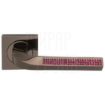 Дверные ручки на розетке Morelli Luxury 'Brilliance' оружейный метал с кристаллами фуксия