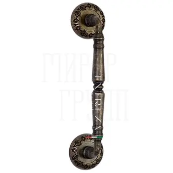 Ручка дверная скоба Extreza 'Petra' (Петра) 250 мм (205 мм) на круглых розетках R04 античная бронза