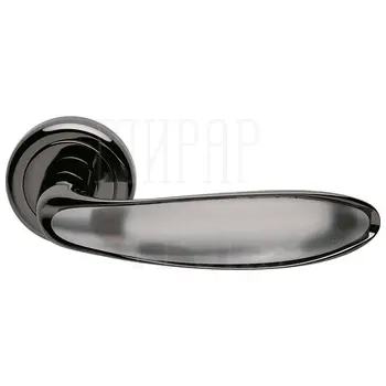 Дверные ручки на розетке Morelli Luxury 'Murano' черный хром + матовое стекло бесцветное