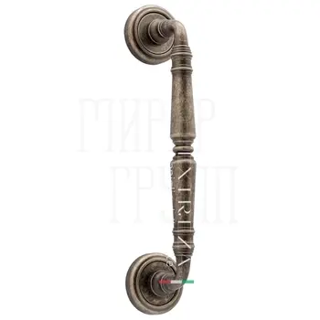Ручка дверная скоба Extreza 'Petra' (Петра) 250 мм (205 мм) на круглых розетках R01 античное серебро