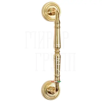 Ручка дверная скоба Extreza 'Petra' (Петра) 250 мм (205 мм) на круглых розетках R03 полированная латунь