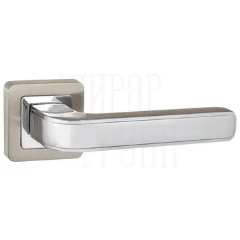Дверная ручка Punto (Пунто) на квадратной розетке 'NOVA' QR матовый никель + хром
