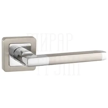 Дверная ручка Punto (Пунто) на квадратной розетке 'PLUTON' QR матовый никель + хром