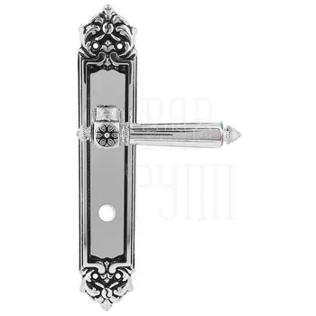 Дверная ручка Extreza 'LEON' (Леон) 303 на планке PL02 натуральное серебро + черный (wc)