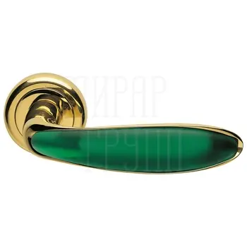Дверные ручки на розетке Morelli Luxury 'Murano' золото + матовое стекло зеленое