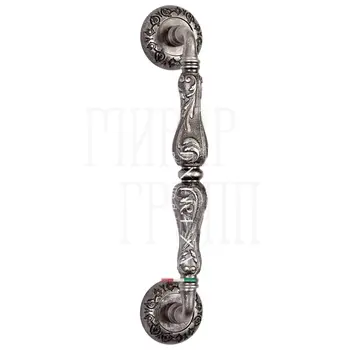 Ручка дверная скоба Extreza 'Greta' (Грета) на круглых розетках R04 античное серебро