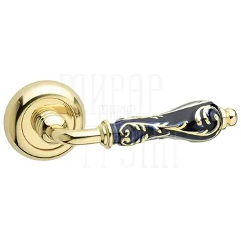 Дверная ручка на розетке Fimet 'Flora' 147P (231С) золото + синяя керамика