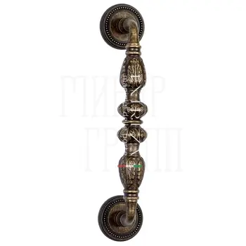 Ручка дверная скоба Extreza 'Tesla' (Тесла) 300 мм (250 мм) на круглых розетках R03 античная бронза