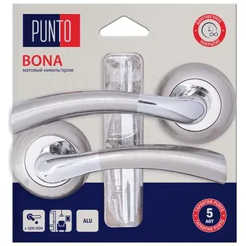 Дверная ручка Punto (Пунто) на круглой розетке 'BONA' HD матовый никель + хром