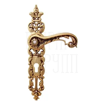 Дверная ручка на планке Class 'Jade' 1110 Svarovski золото 24К + коричневый (cyl)