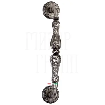 Ручка дверная скоба Extreza 'Greta' (Грета) на круглых розетках R06 античное серебро