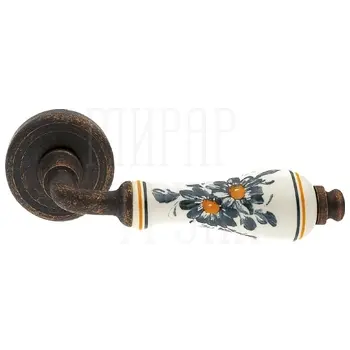 Дверные ручки на круглой розетке Morelli Luxury 'Ceramica' античная бронза + керамика декоративная