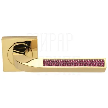 Дверные ручки на розетке Morelli Luxury 'Brilliance' золото с кристаллами фуксия