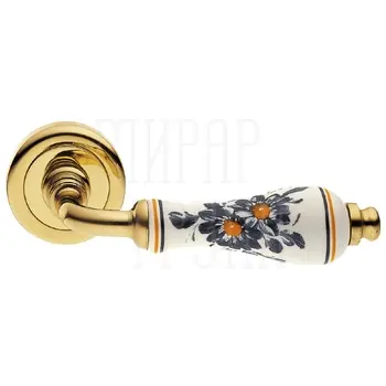 Дверные ручки на круглой розетке Morelli Luxury 'Ceramica' золото + керамика декоративная
