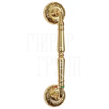 Ручка дверная скоба Extreza 'Petra' (Петра) 250 мм (205 мм) на круглых розетках R04 полированная латунь