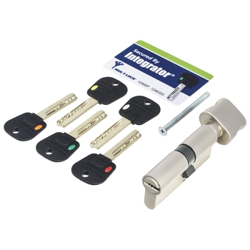 Цилиндровый механизм ключ-вертушка Mul-T-Lock (Светофор) Integrator 86 mm (38+10+38) никель + флажок