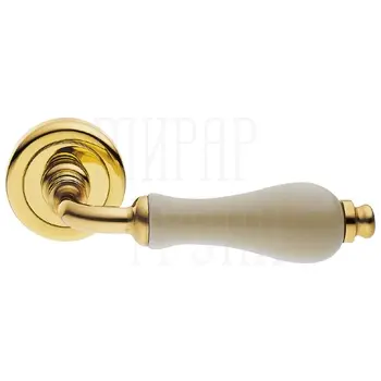 Дверные ручки на круглой розетке Morelli Luxury 'Ceramica' золото + керамика шампань
