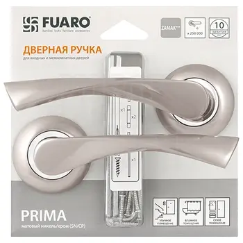 Дверная ручка на круглой розетке Fuaro (Фуаро) 'PRIMA' RM матовый никель + хром (HD)