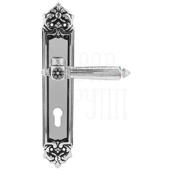 Дверная ручка Extreza 'LEON' (Леон) 303 на планке PL02 натуральное серебро + черный (cyl)