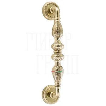 Ручка дверная скоба Extreza 'Tesla' (Тесла) 300 мм (250 мм) на круглых розетках R02 полированная латунь