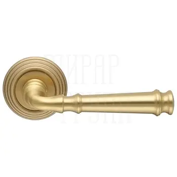 Дверная ручка Extreza 'Bono' (Боно) 328 на круглой розетке R05 матовое золото + золото