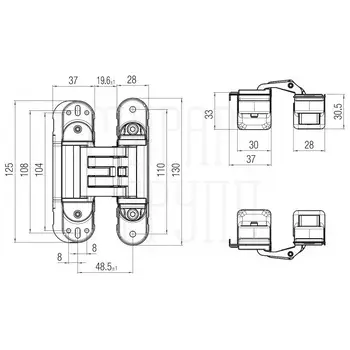 Петля дверная скрытая Koblenz Kubica HYBRID 6360 45 мм (60 кг) асимметричная белый