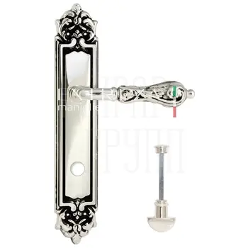 Дверная ручка Extreza 'GRETA' (Грета) 302 на планке PL02 натуральное серебро + черный (wc)