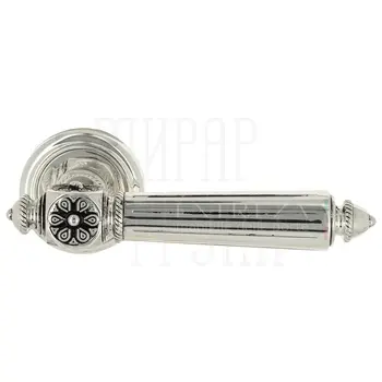 Дверная ручка Extreza 'Leon' (Леон) 303 на круглой розетке R01 натуральное серебро + черный