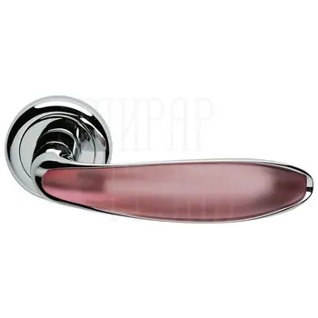 Дверные ручки на розетке Morelli Luxury 'Murano' хром + матовое стекло розовое