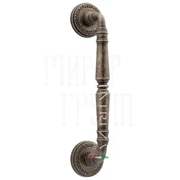 Ручка дверная скоба Extreza 'Petra' (Петра) 250 мм (205 мм) на круглых розетках R06 античное серебро