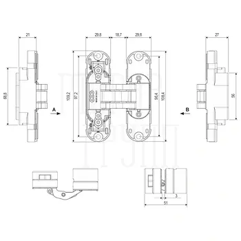 E30200.85.* AGB (АГБ) петля скрытая ECLIPSE 2.2 (4 накладки в комплекте), 60 кг белый