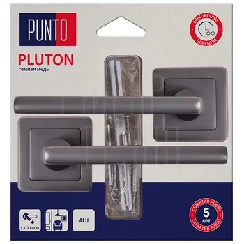 Дверная ручка Punto (Пунто) на квадратной розетке 'PLUTON' QR медь