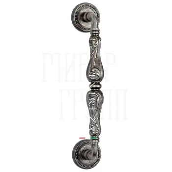 Ручка дверная скоба Extreza 'Greta' (Грета) на круглых розетках R03 античное серебро